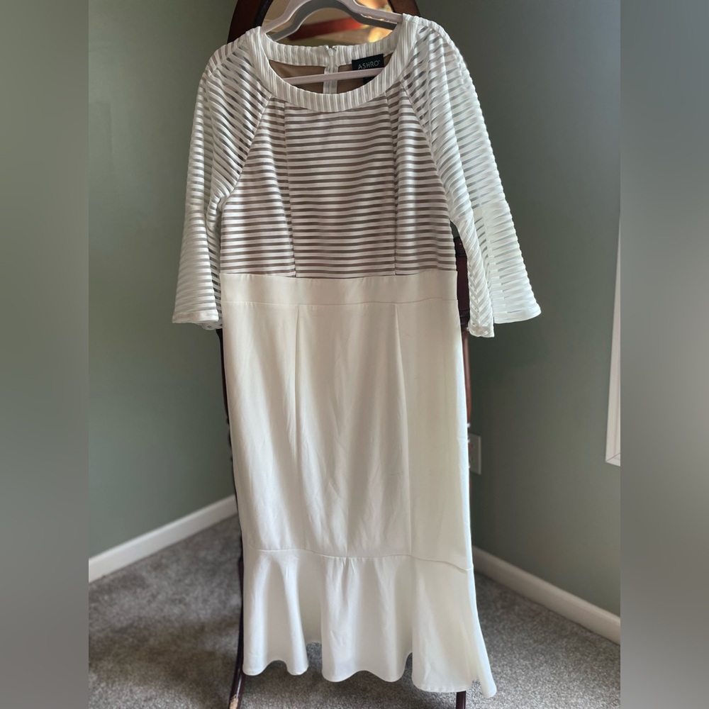 Ashro Long Sleeve Striped White Dress